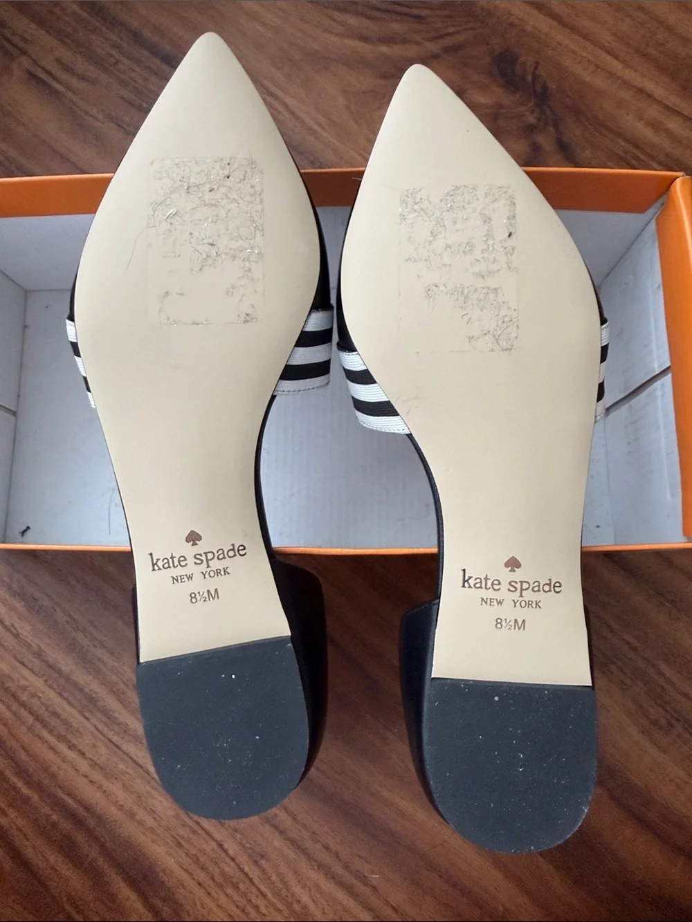 kate spade Black Pointed-Toe Flats with Black & White Striped Bow - Picture 2 of 5